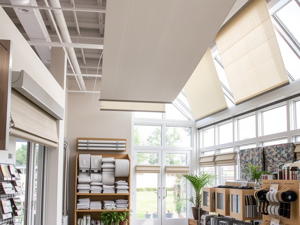 The same conservatory rendered cool, calm, and evenly lit by a deployed shade